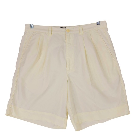 Larry Mize Golf Short 34 Men Pastel Yellow Pleated Lightweight Wicking Resort 8" - Picture 1 of 9